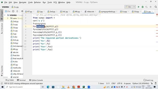 How to find Partial Derivative | Python code | VTU Lab смотреть онлайн