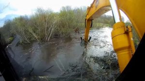 Снос плотины бобров экскаватором JCB180