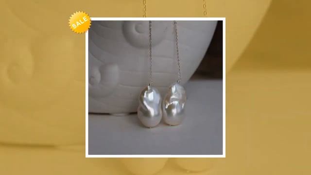 Bridal Drop White Freshwater Extra Large Baroque Pearl Earrings смотреть онлайн