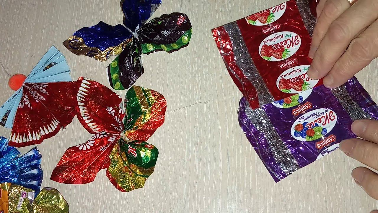 Игрушки на елку из фантиков//5 идей поделок для детей// смотреть онлайн