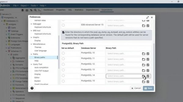 PostgreSQL: pgAdmin: Error Fixed: "Utility file not found. Please correct the Binary Path"