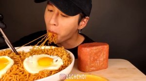 ASMR MUKBANG SPICY INDOMIE MI GORENG & CHEESY SPAM (No Talking) EATING SOUNDS | Zach Choi ASMR