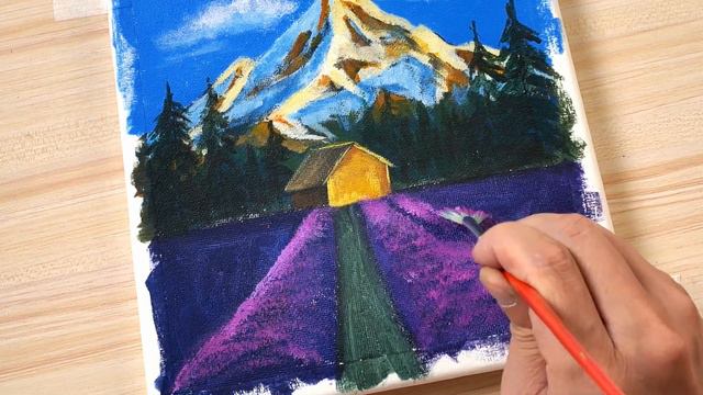 Acrylic Painting For Beginners/ Daily Art ＃53/ Lavender and Mountain смотреть онлайн
