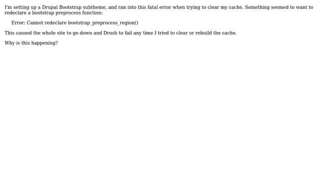 Drupal: Meaning of Error: Cannot redeclare bootstrap_preprocess_region() смотреть онлайн
