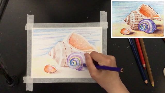 "Ракушки на песке" как нарисовать ? КАРАНДАШИ цветные акварельные смотреть онлайн