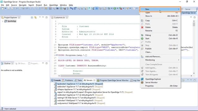 Servers view representation from Progress Developer Studio for OpenEdge смотреть онлайн