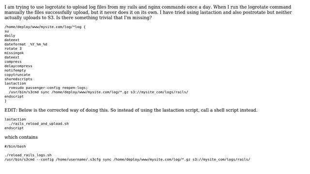 Logrotate script not uploading to s3 смотреть онлайн