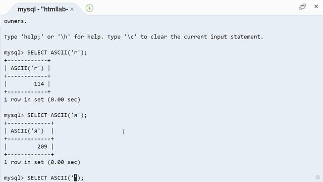 MySQL ascii строковая функция смотреть онлайн