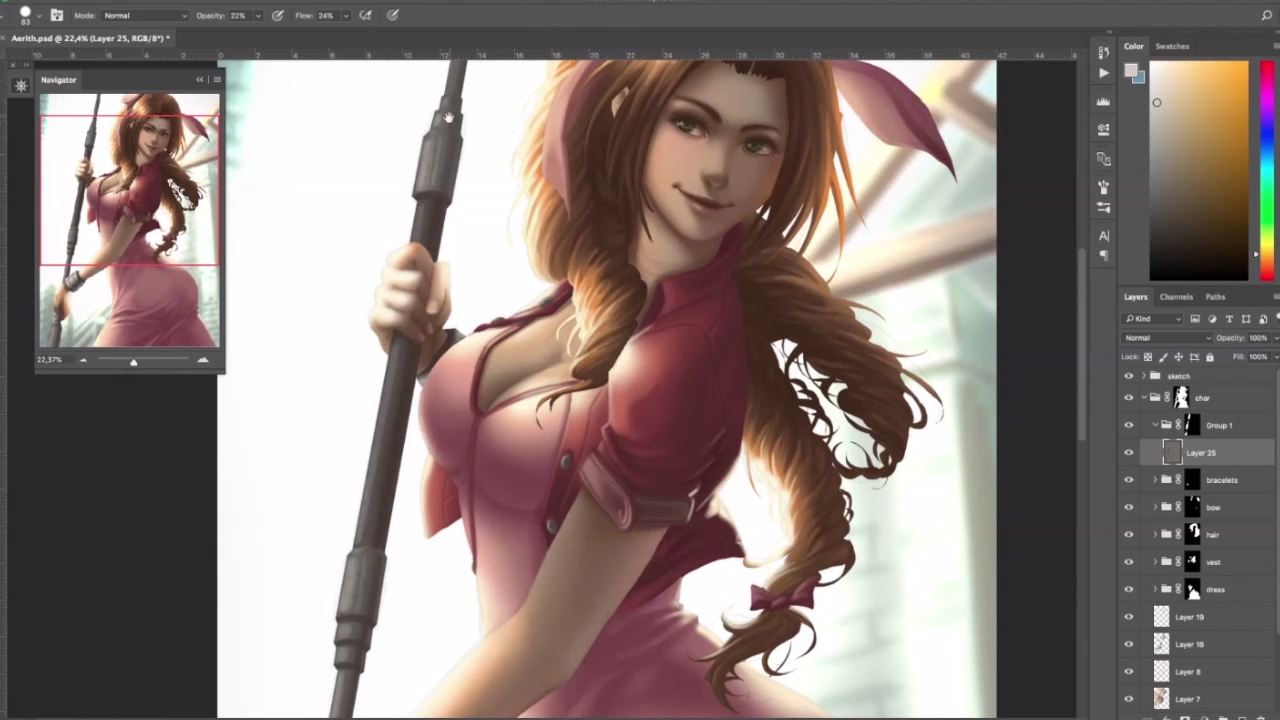 Aerith Gainsborough (Final Fantasy VII) • Digital Painting Process смотреть онлайн