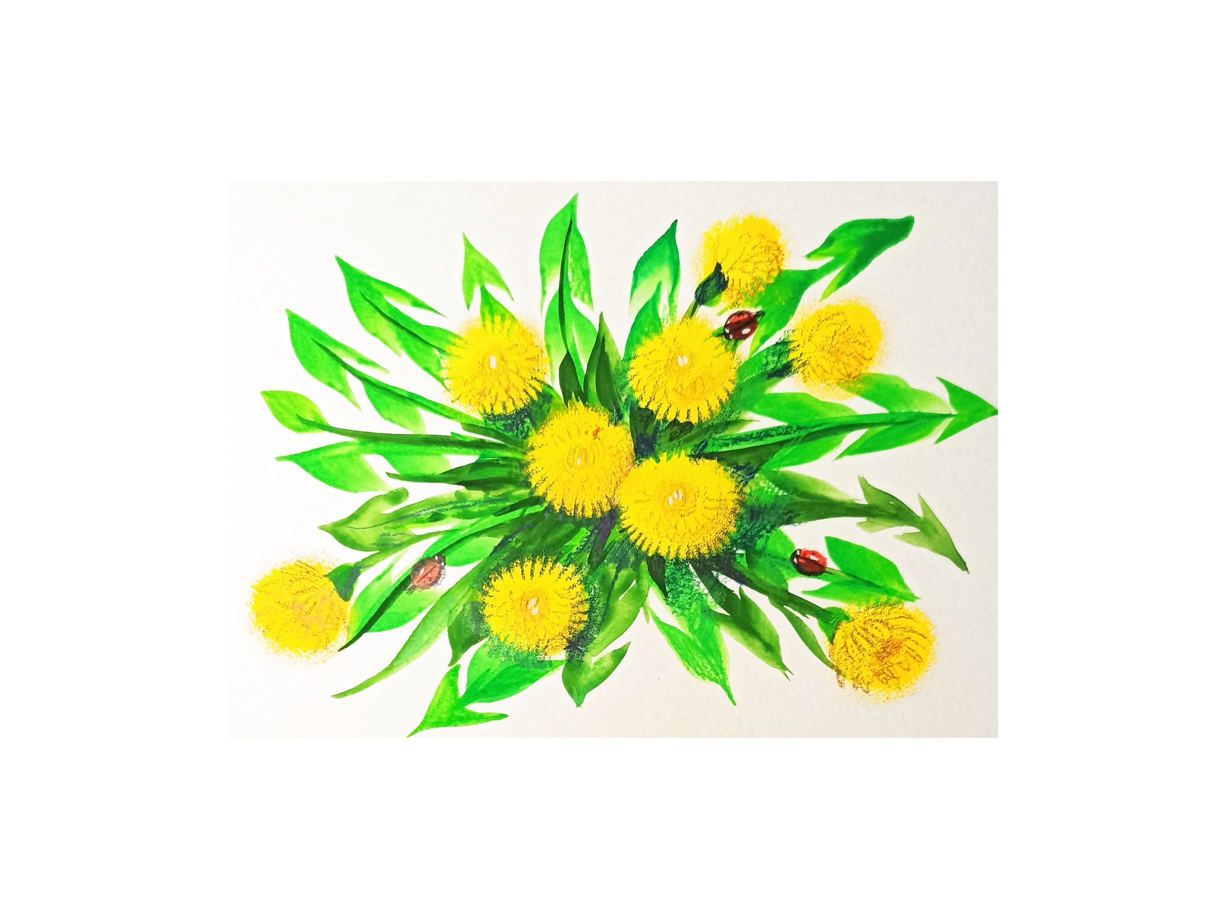 Как просто нарисовать желтые одуванчики гуашью. смотреть онлайн