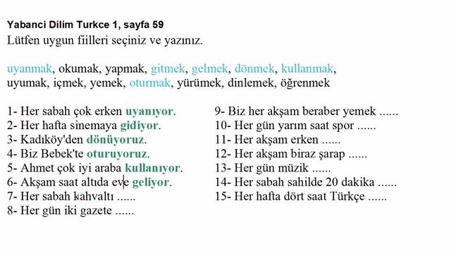 Учу турецкий | Упражнения | Yabanci Dilim Turkce 1, sayfa 59 смотреть онлайн