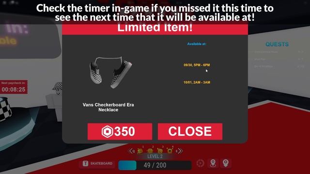 [EVENT/1 HOUR ONLY] How to BUY THE VANS CHECKERBOARD ERA NECKLACE in VANS WORLD | Roblox смотреть онлайн