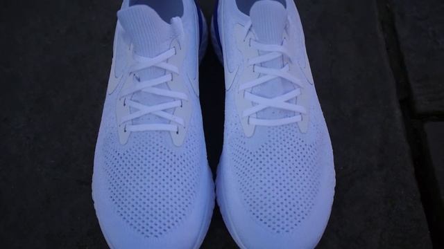 Nike Epic React Flyknit Quick Look & On Feet (Triple White + Racer Blue) смотреть онлайн