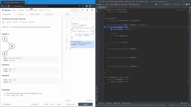 LeetCode Challenge 94 Kotlin: Binary Tree Inorder Traversal смотреть онлайн