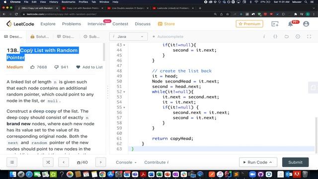Copy List with Random Pointer | Leetcode 138 | Easy Linked List | Live coding session ?? смотреть онлайн