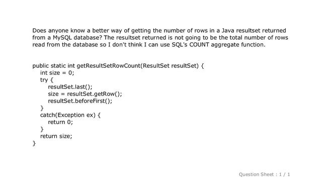 MySQL : Getting the count of rows in a Java resultset смотреть онлайн