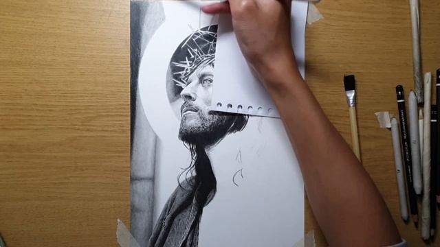 drawing Jesus Christ w/ worship music background смотреть онлайн