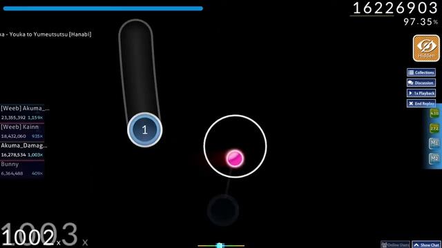 【osu!EZPPFarm】Shumotsuki Haruka - Youka to Yumeutsutsu [Hanabi] Rank A +HD 12Misses (Kainn snipe) смотреть онлайн