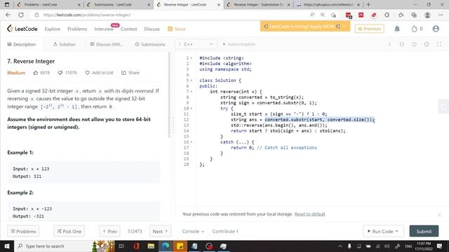 Reverse Integer - Google Interview Questions - LeetCode 7 Solution - C++ смотреть онлайн