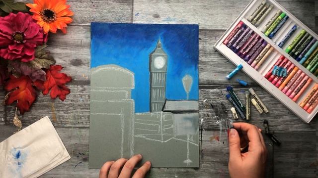 ЛОНДОН ПАСТЕЛЬЮ • Как нарисовать зиму и снежок в Англии • подробный урок рисования смотреть онлайн