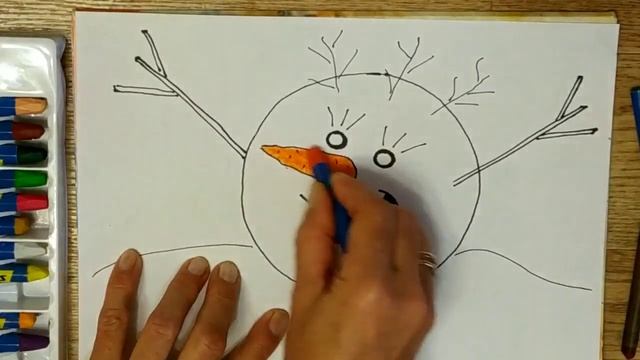 СНЕГОВИК. Как нарисовать снеговика карандашами Для детей с трёх лет. Рисуем вместе смотреть онлайн