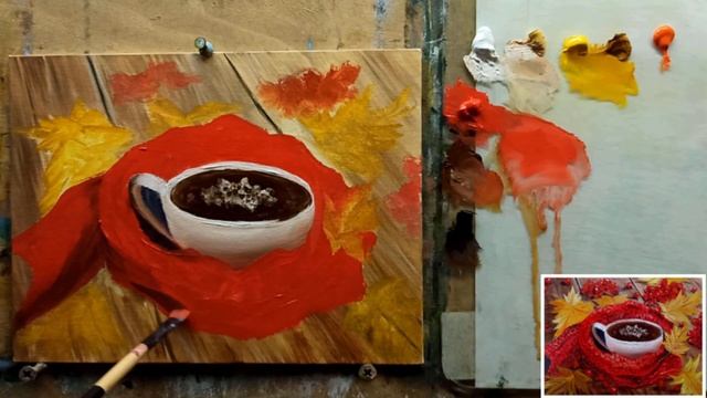 ?"ОСЕННИЙ КОФЕ"/живопись маслом для начинающих/Марина Бердник #tutorial #живопись #кофе #coffee смотреть онлайн