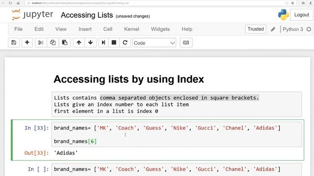 Fundamentals of Python:Lesson 14:Access list using index: English смотреть онлайн