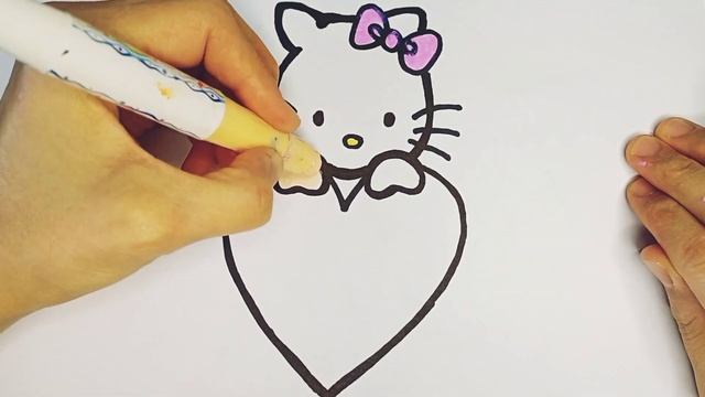 How To Draw Hello Kitty?Как нарисовать котенка с сердечком/ Bolajon Uchun Rasm Chizish Va Bo'yash