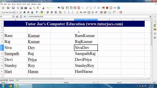 Concatenate Two Name Using Function In LibreOffice Calc смотреть онлайн
