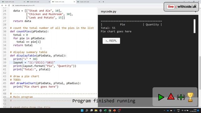 Pies [3 / 5]: Live.withcode.uk S4 E3: String formatting and tables смотреть онлайн