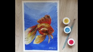 Живопись гуашью(акрилом). Золотая рыбка.