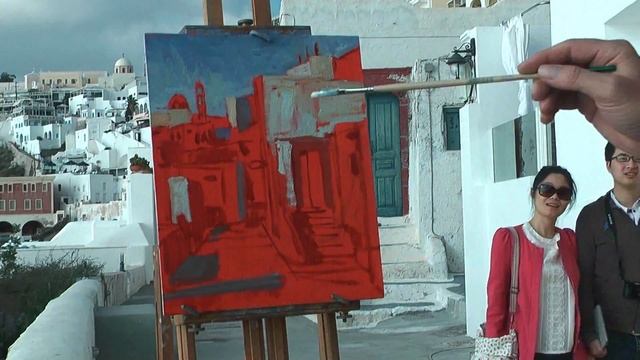 En Plein Air Oil Painting Demostration In Santorini Greece