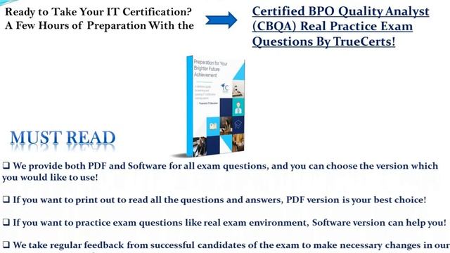 Certified BPO Quality Analyst (CBQA) Real Practice Exam Questions By TrueCerts! смотреть онлайн