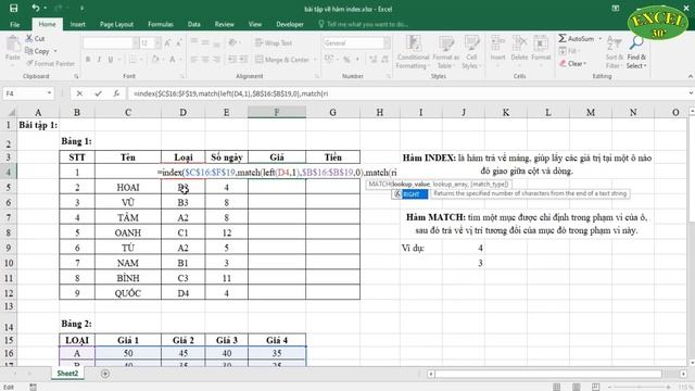 Ứng Dụng Hàm Index Kết Hợp Hàm Match Trong Việc Tìm Kiếm Dữ Liệu | Cách Dùng Hàm Index Và Hàm Match смотреть онлайн