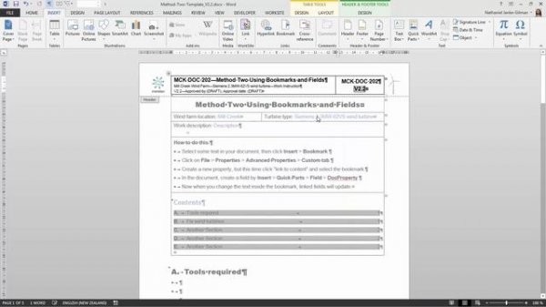 Using text variables in Microsoft Word