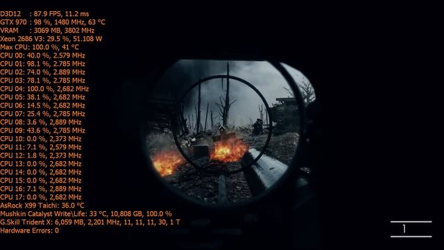 Battlefield™ 1 DX12 ULTRA E5-2686 V3 18 Core@2375-3600Mhz GTX 970 g1 gaming performance test смотреть онлайн