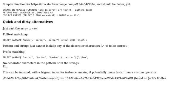 Databases: ERROR: operator does not exist: text[] ~~ text (4 Solutions!!) смотреть онлайн