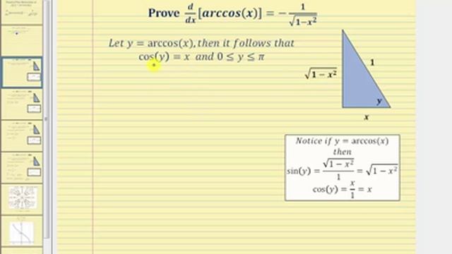 Proof - The Derivative of f(x)=arccos(x): d/dx[arccos(x)] смотреть онлайн