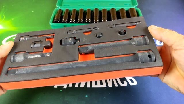 Набор ударных головок и набор ударных удлинителей и переходников для ударных гайковёртов. смотреть онлайн