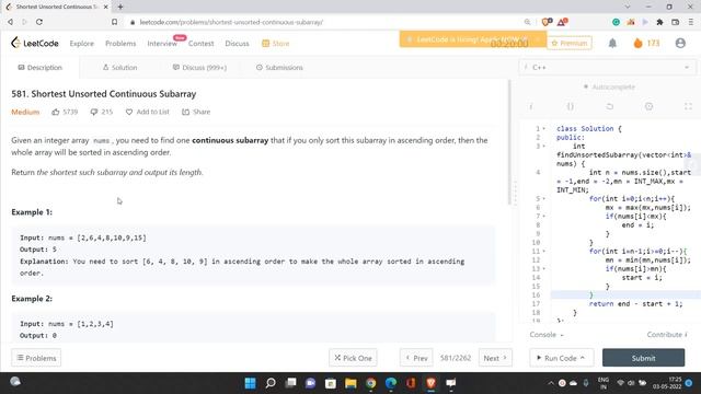 Shortest Unsorted Continuous Subarray | Two Pointers | Array | Sortings | 581 LeetCode | Day 03 смотреть онлайн