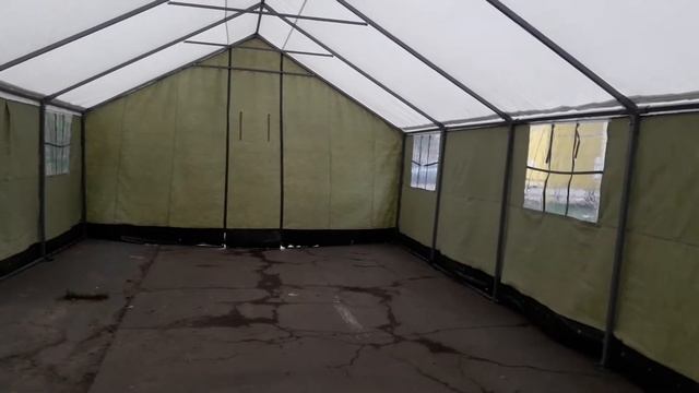 Палатка каркасно-тентовая 5,35х10м с комбинированым тентом ПВХ и брезент. Ч1