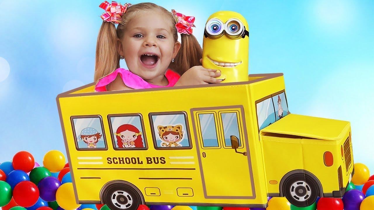 Wheels on the Bus song for kids Learn colors with balls and Diana смотреть онлайн