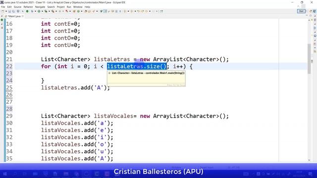 List y ArrayList en JAVA crear lista de caracteres mostrar vocales y no vocales contar cada vocal P смотреть онлайн