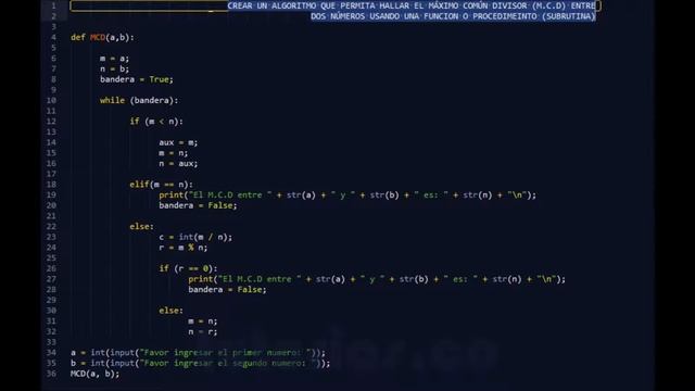funciones -- python(maximo comun divisor) смотреть онлайн