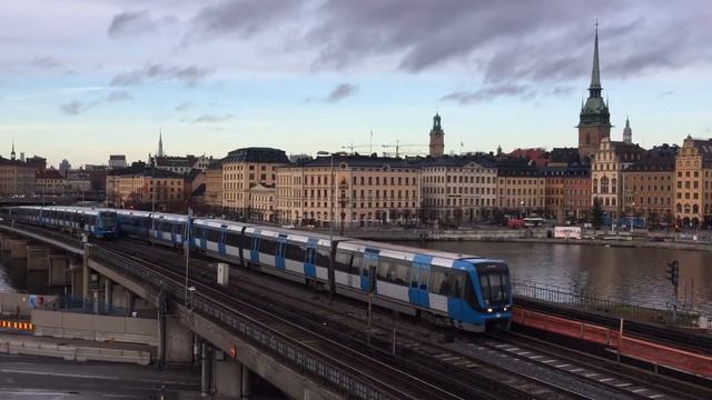 Красивый вид в Стокгольме на метро мосты и старый город смотреть онлайн