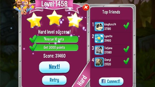 Pet Rescue Saga Level 1458 (no boosters) смотреть онлайн
