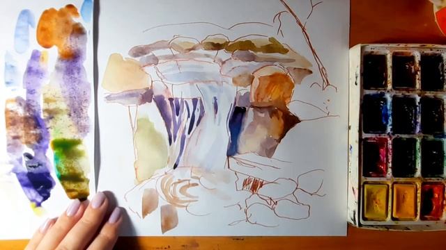 Как рисовать водопад. Весна. Пейзаж. Звуки водопада. Акварель. Рисунок акварелью. ASMR. смотреть онлайн