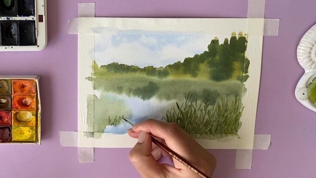 Просто рисуем пейзаж с лесом и болотом. Поэтапное рисование акварелью
