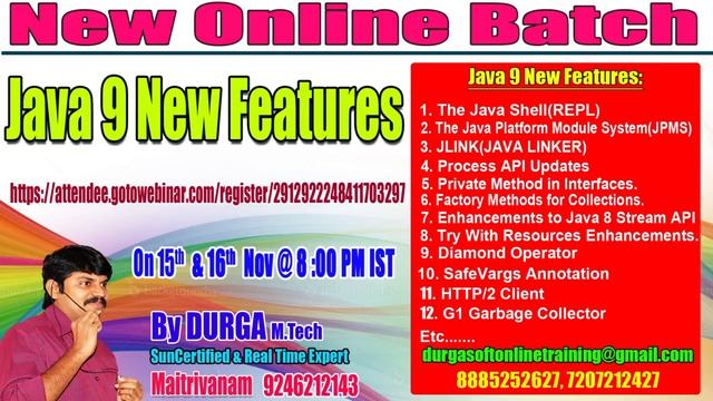 Java 9 New Features Online Training by Mr. Durga on 15th & 16th Nov @8PM IST смотреть онлайн