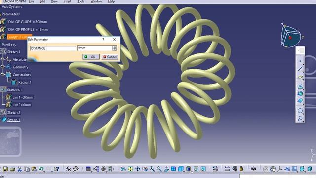CATIA V5- HOW TO CREATE SPIRAL HELIX WITH SWEEP COMMAND WITH PARAMETERS- FORMULA- RELATIONS- LAW смотреть онлайн